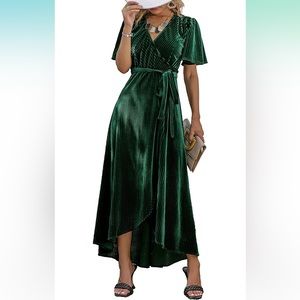 NWT Green velvet wrap dress